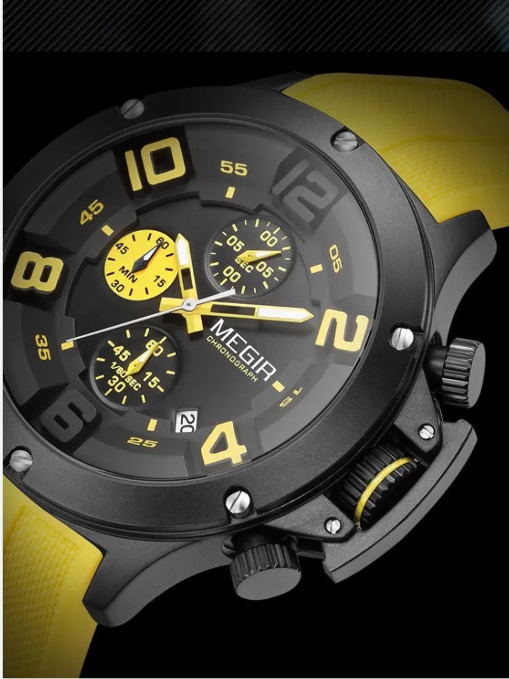 MEGIR Bold Sport Chronograph Watch in Yellow & Black